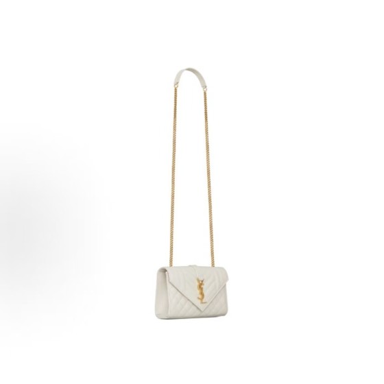 SAINT LAURENT YSL ENVELOPE Versatile Gold Logo chain quilted envelope bag Crossbody single-shoulder bag, small size for women, white